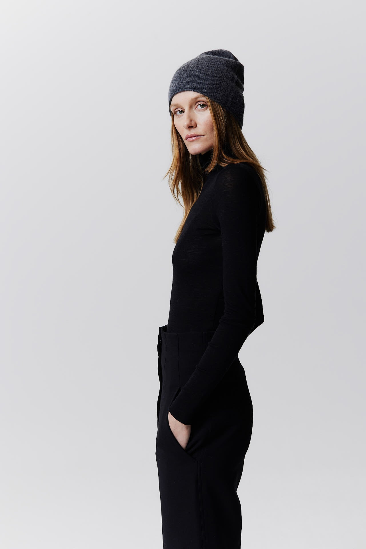 Cashmere Beanie Fine Knit Graphite