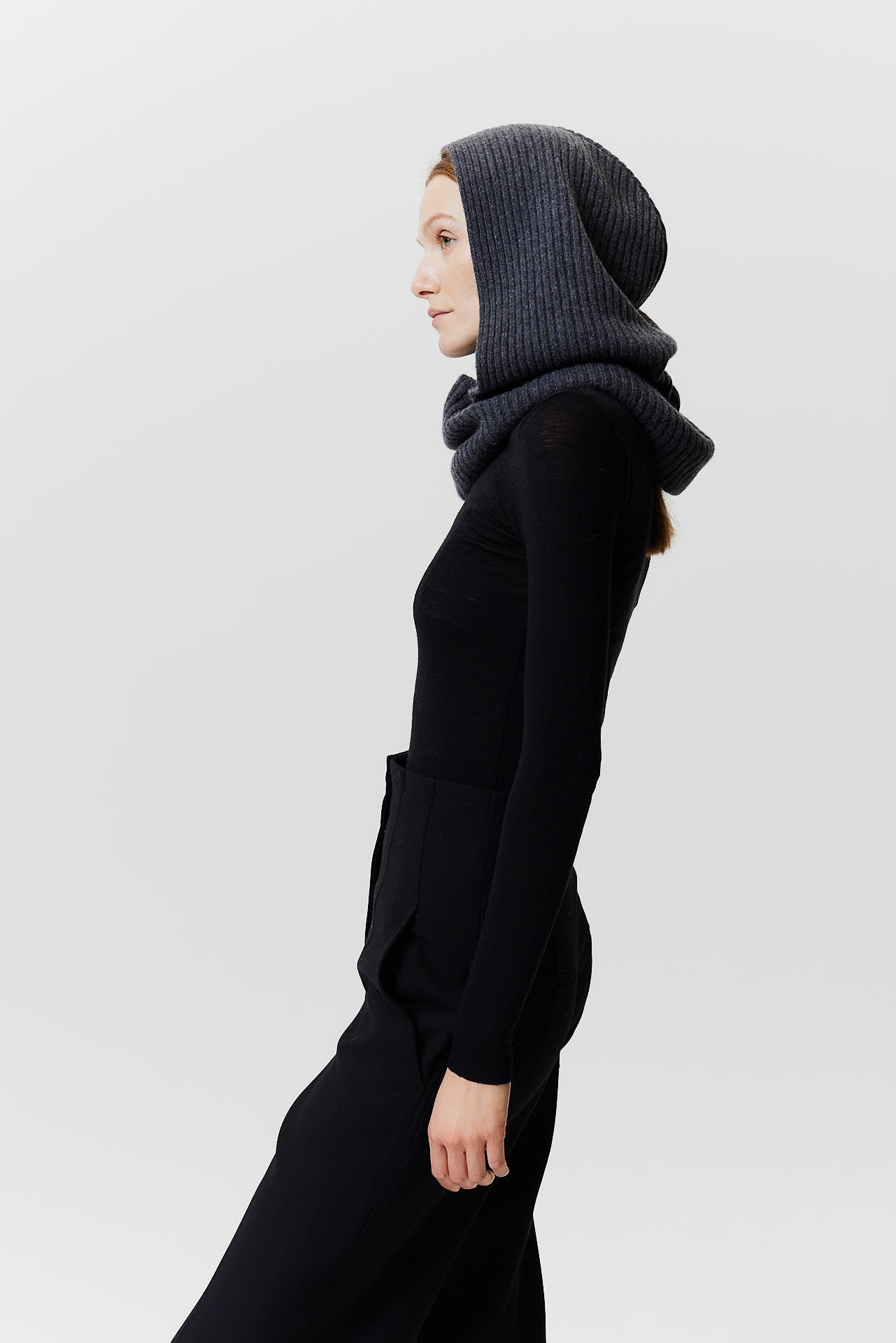 Cashmere Hood Rib Knit Graphite