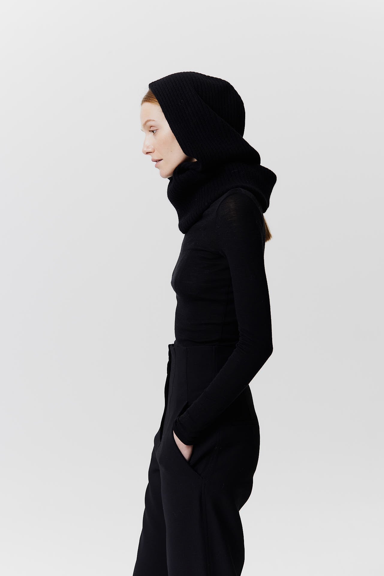 Kaschmir Hood Rib Knit Schwarz