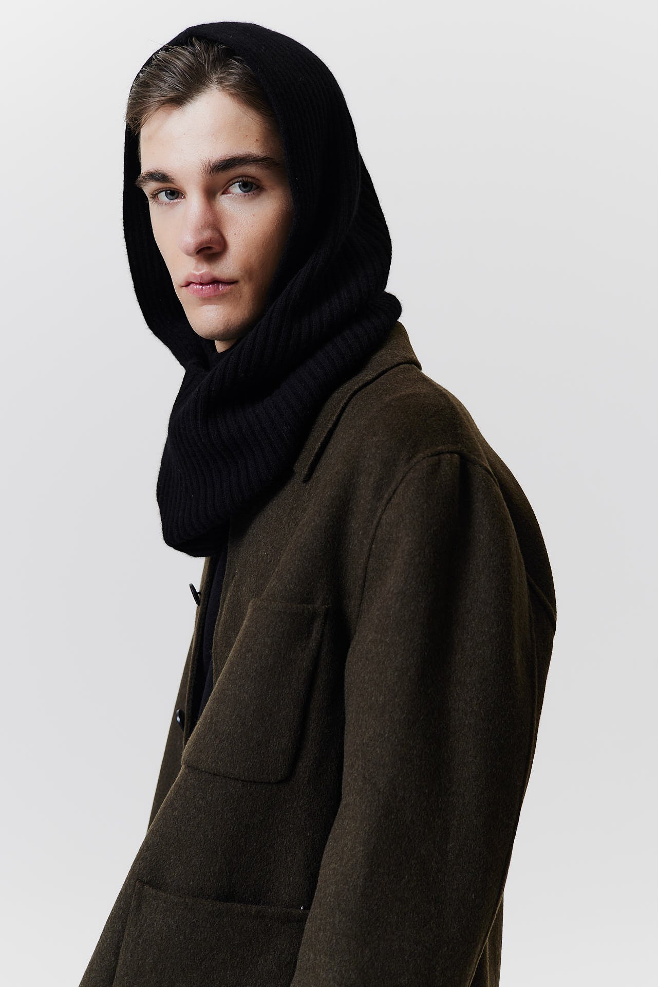 Cashmere Hood Rib Knit Black 