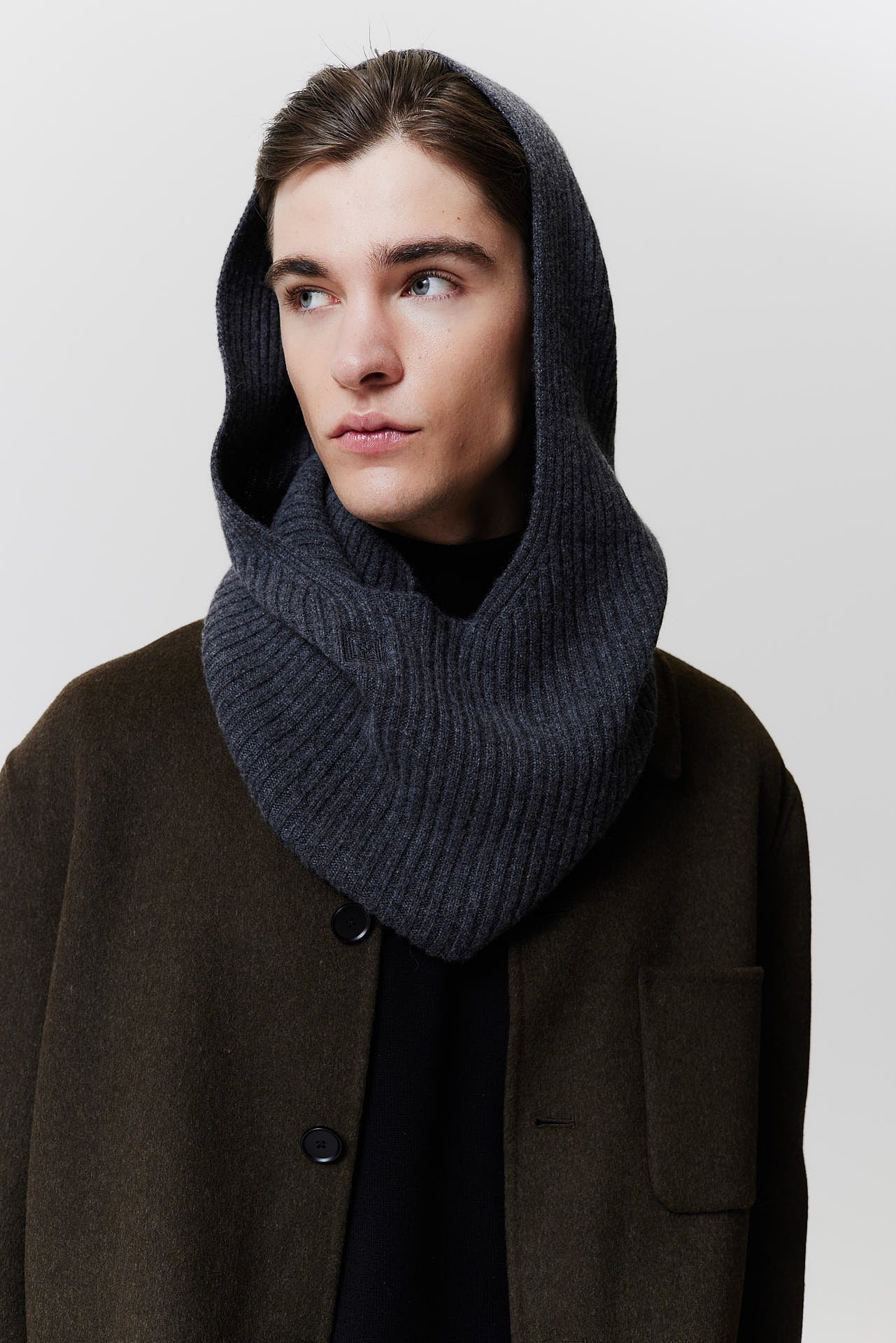 Cashmere Hood Rib Knit Graphite