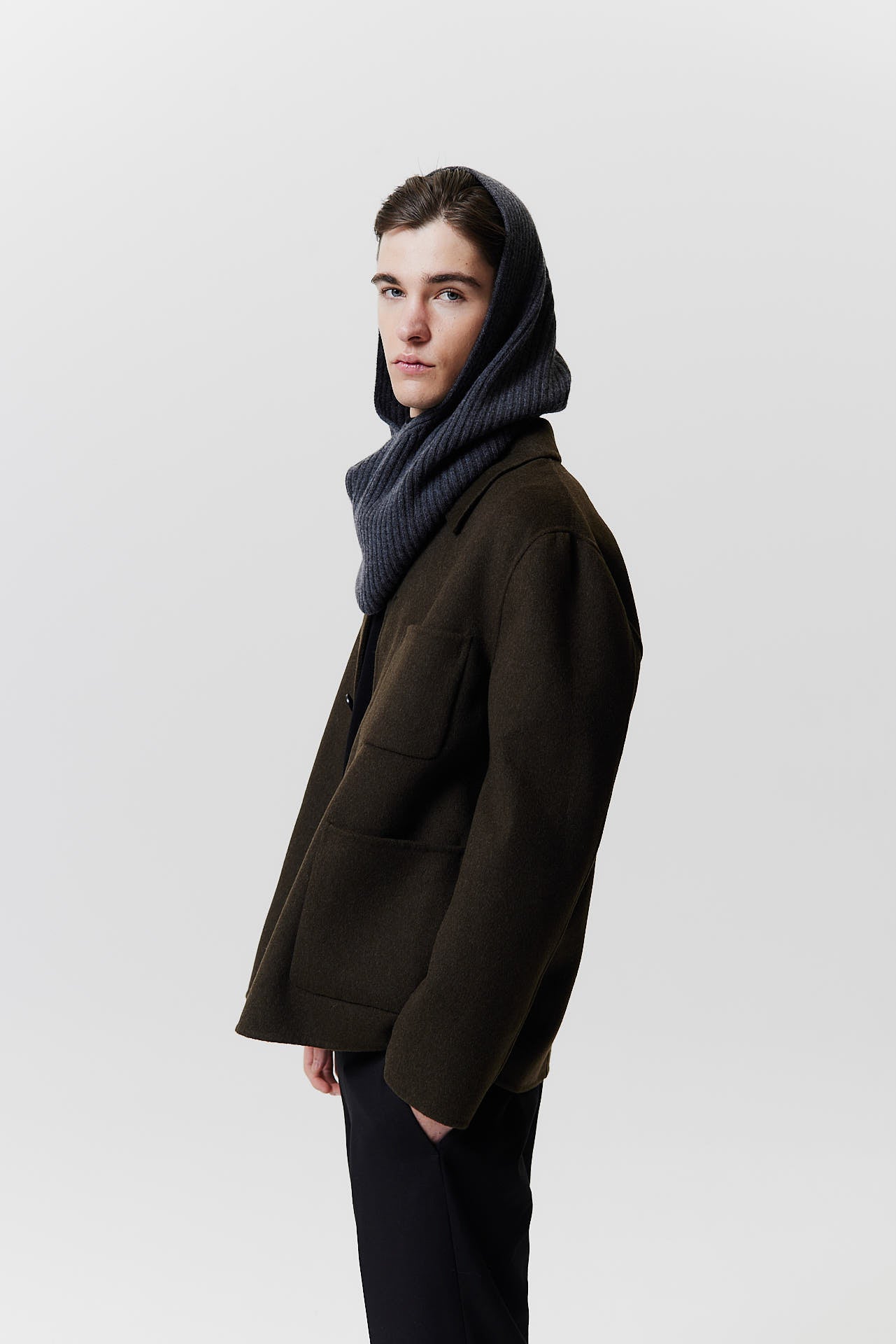 Cashmere Hood Rib Knit Graphite