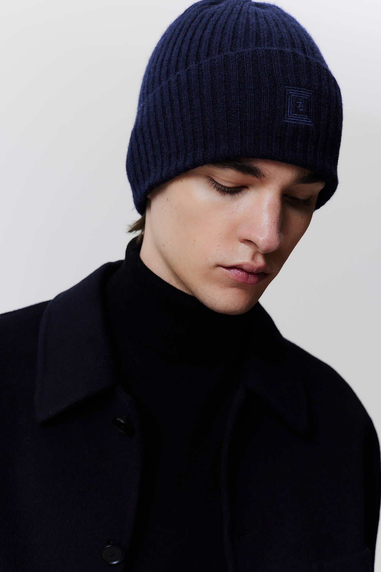 Cashmere Beanie Rib Knit Dark Blue