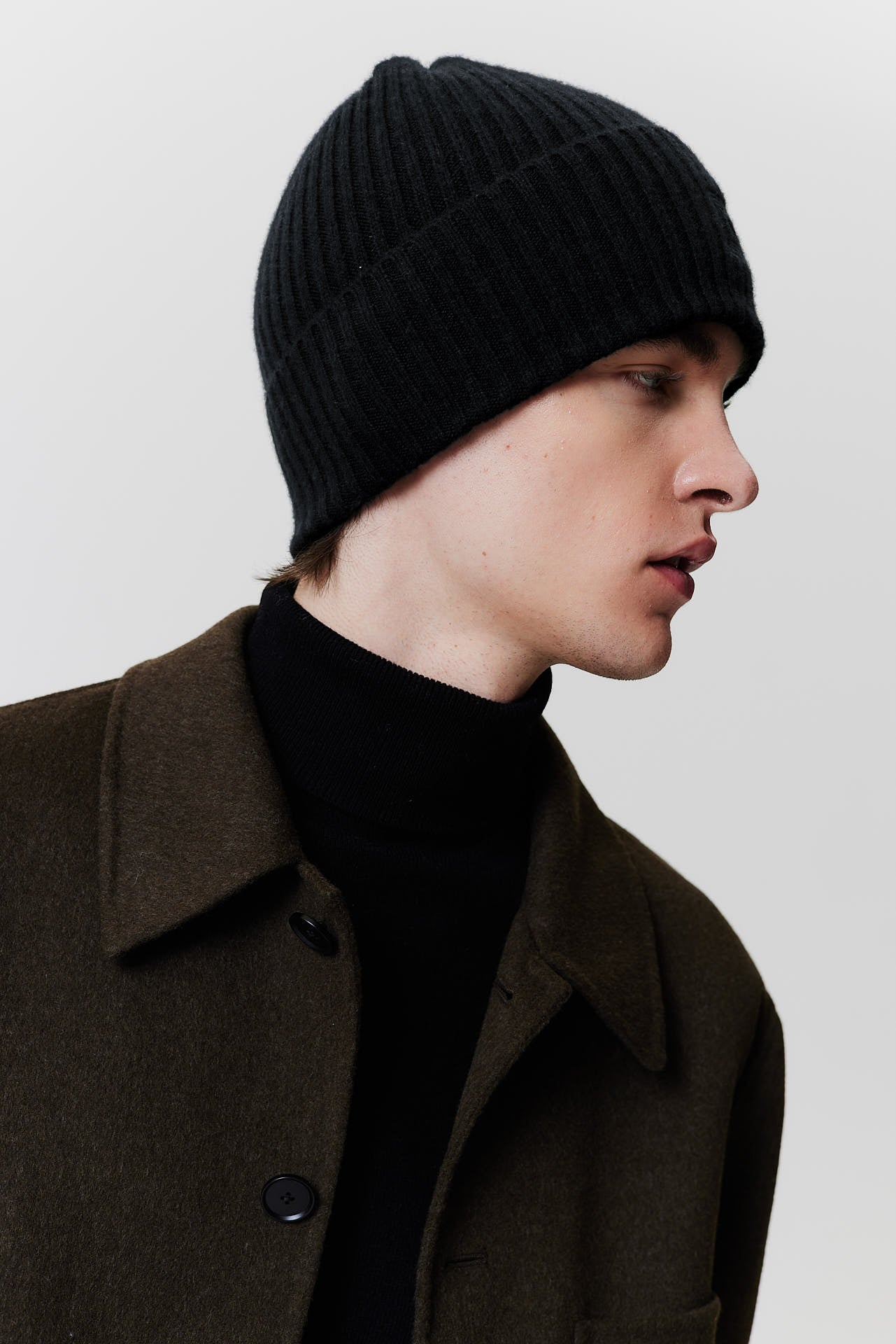 Cashmere Beanie Rib Knit Black