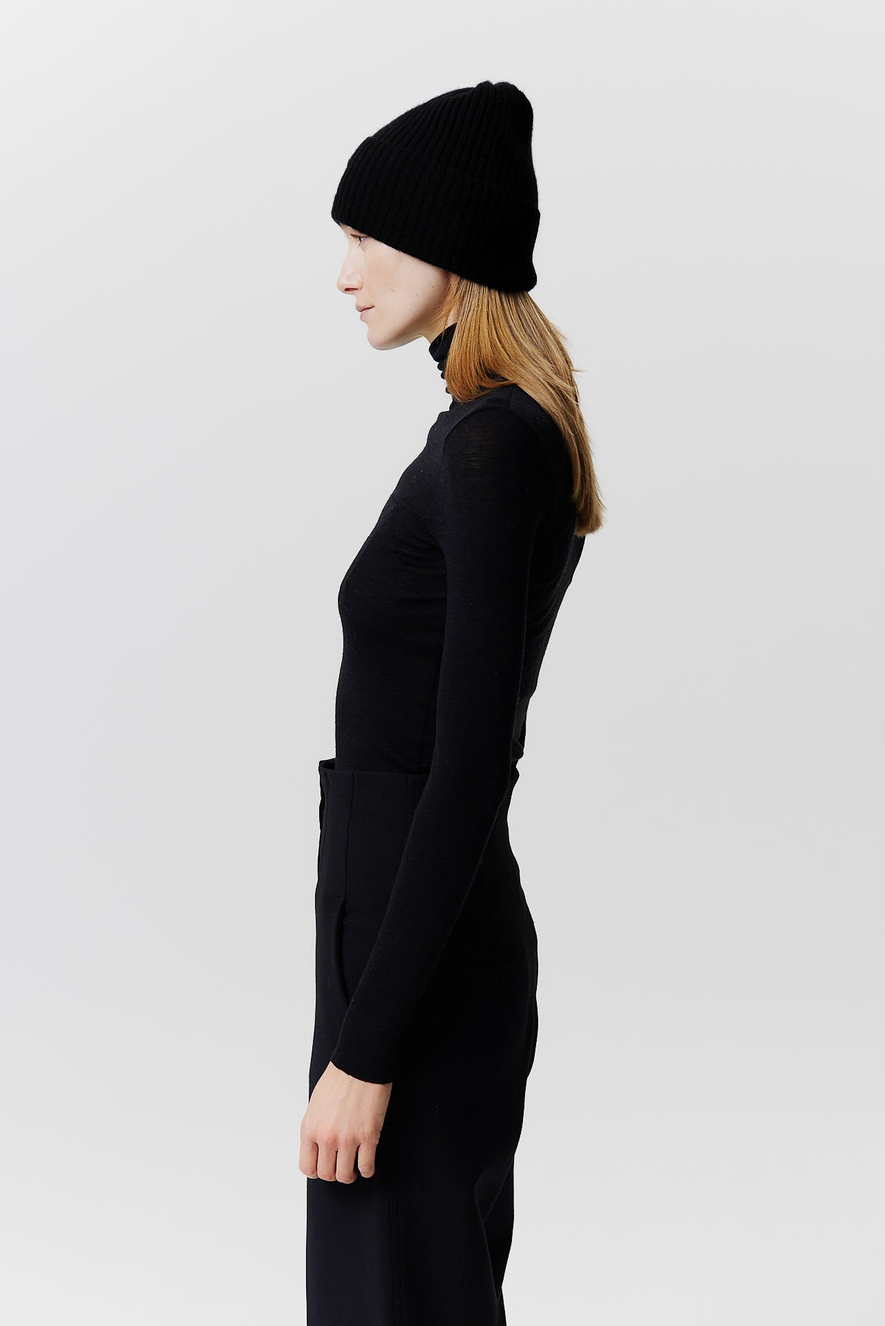 Kaschmir Beanie Rib Knit Schwarz