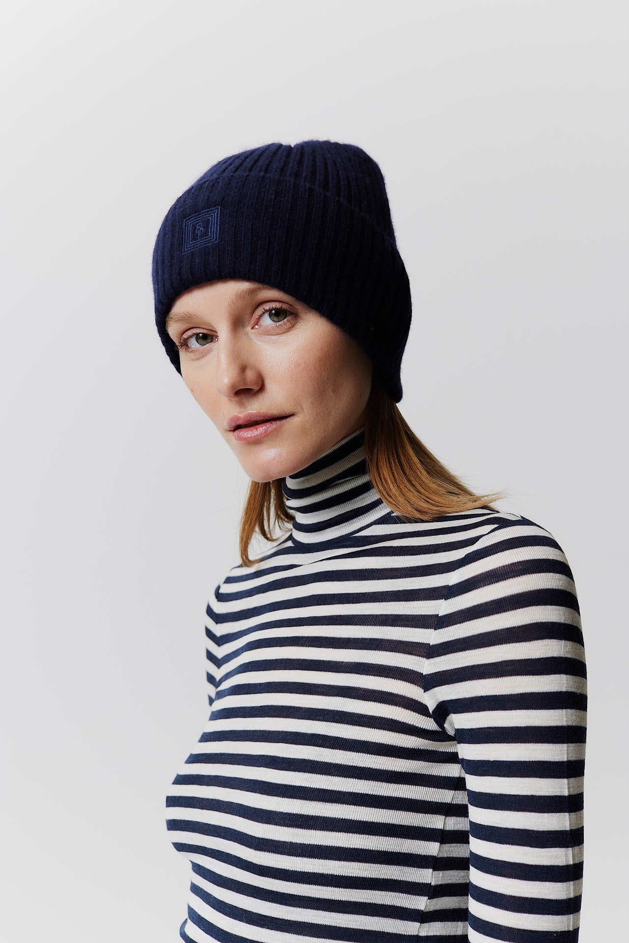 Cashmere Beanie Rib Knit Dark Blue