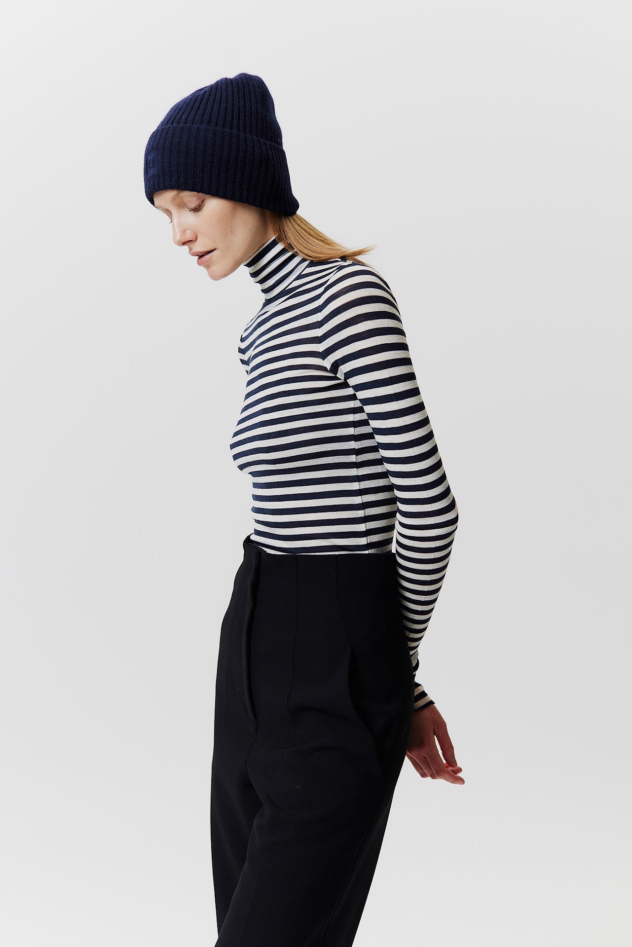 Cashmere Beanie Rib Knit Dark Blue