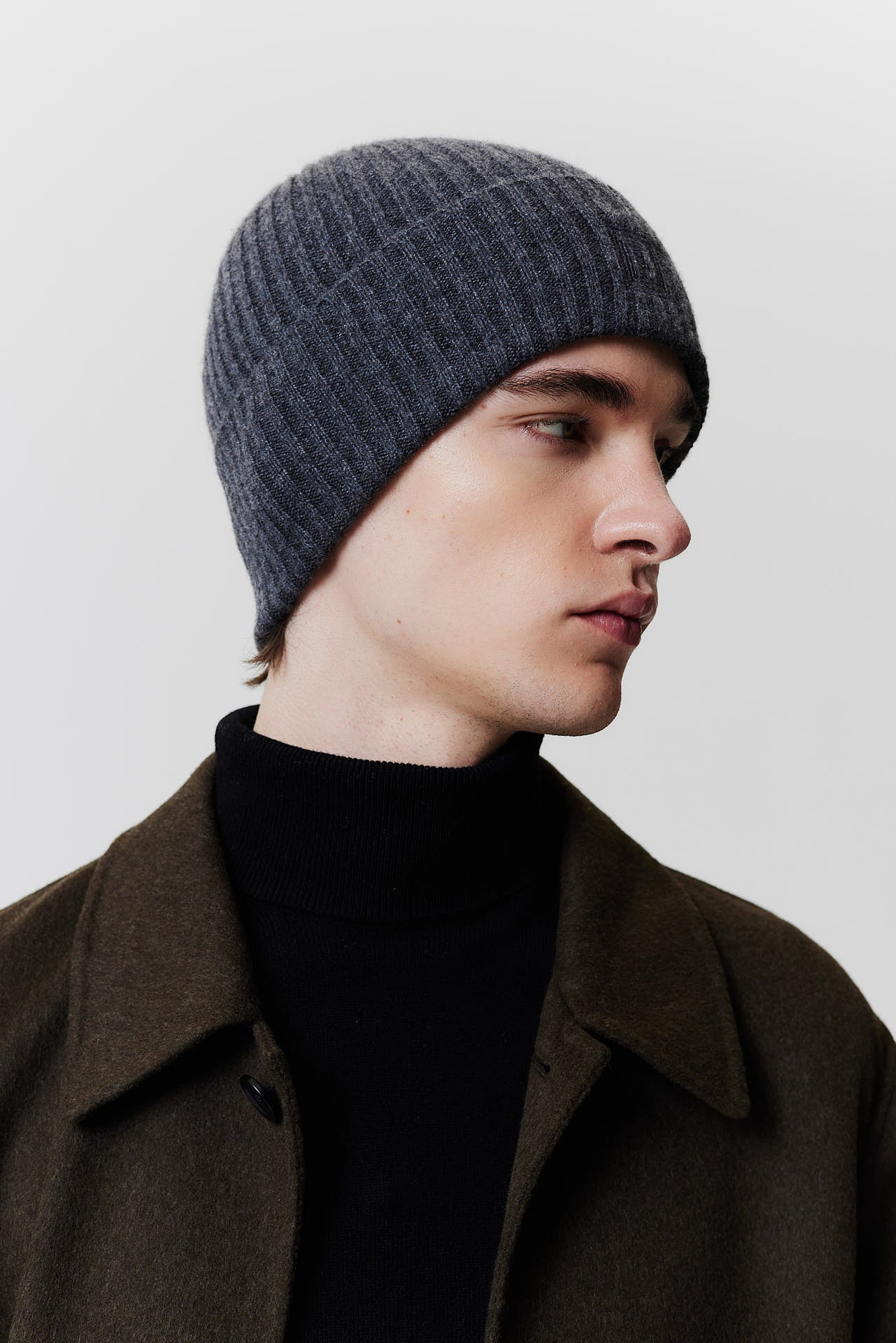 Cashmere Beanie Rib Knit Graphite