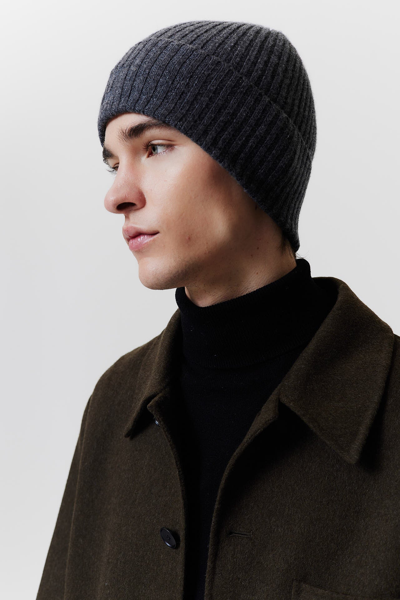 Cashmere Beanie Rib Knit Graphite