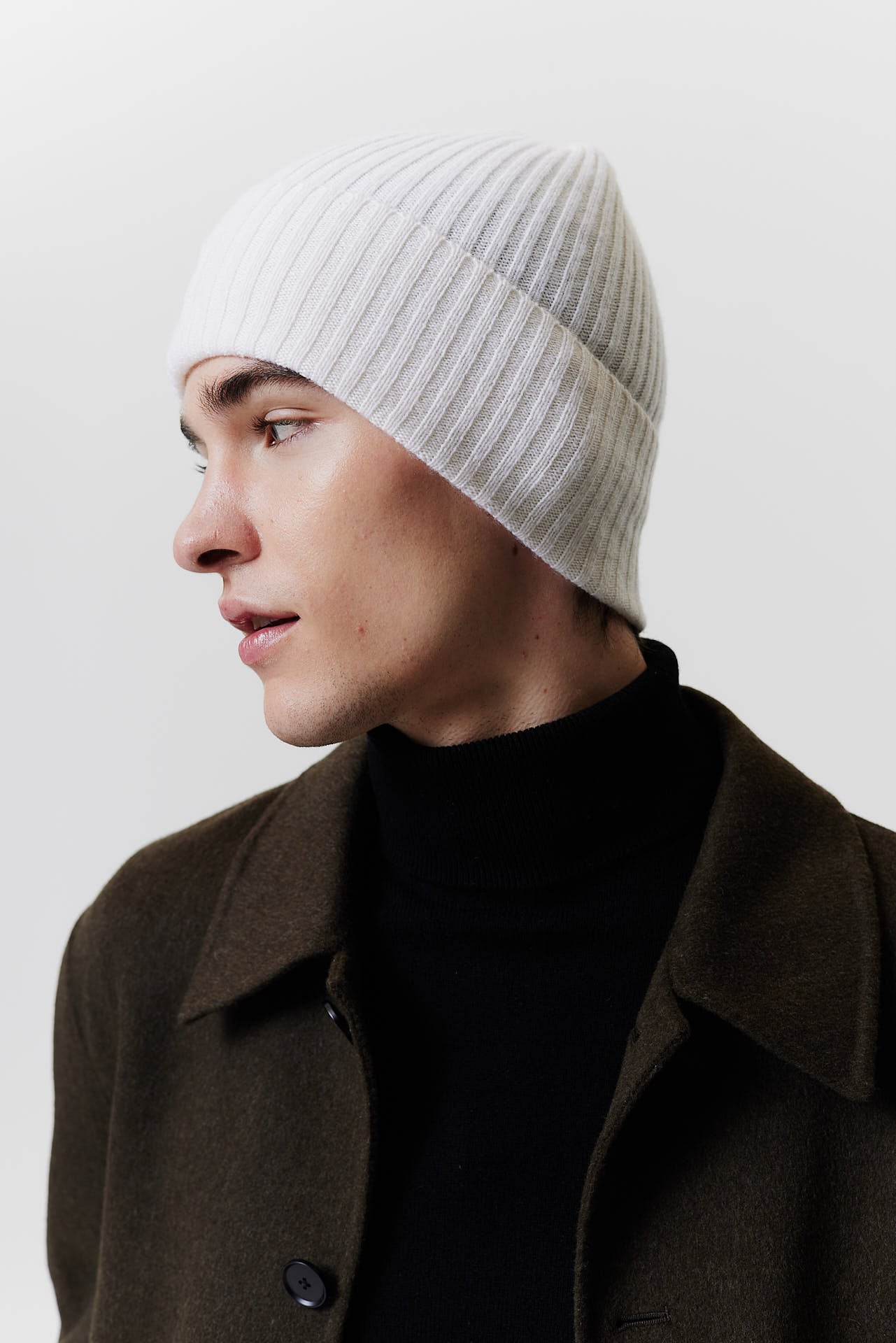 Cashmere Beanie Rib Knit Graphite