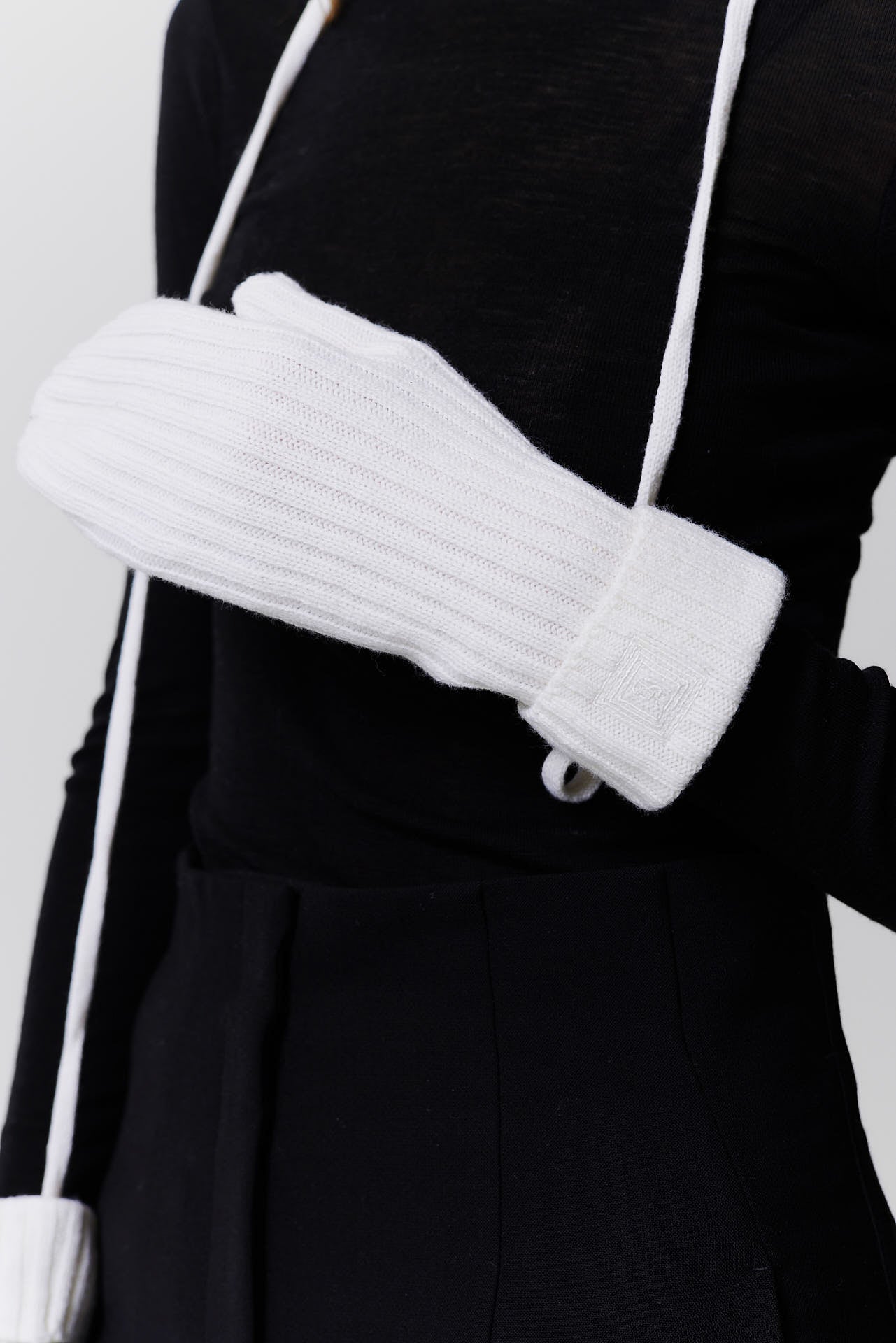 Cashmere Mittens Rib Knit Off-White