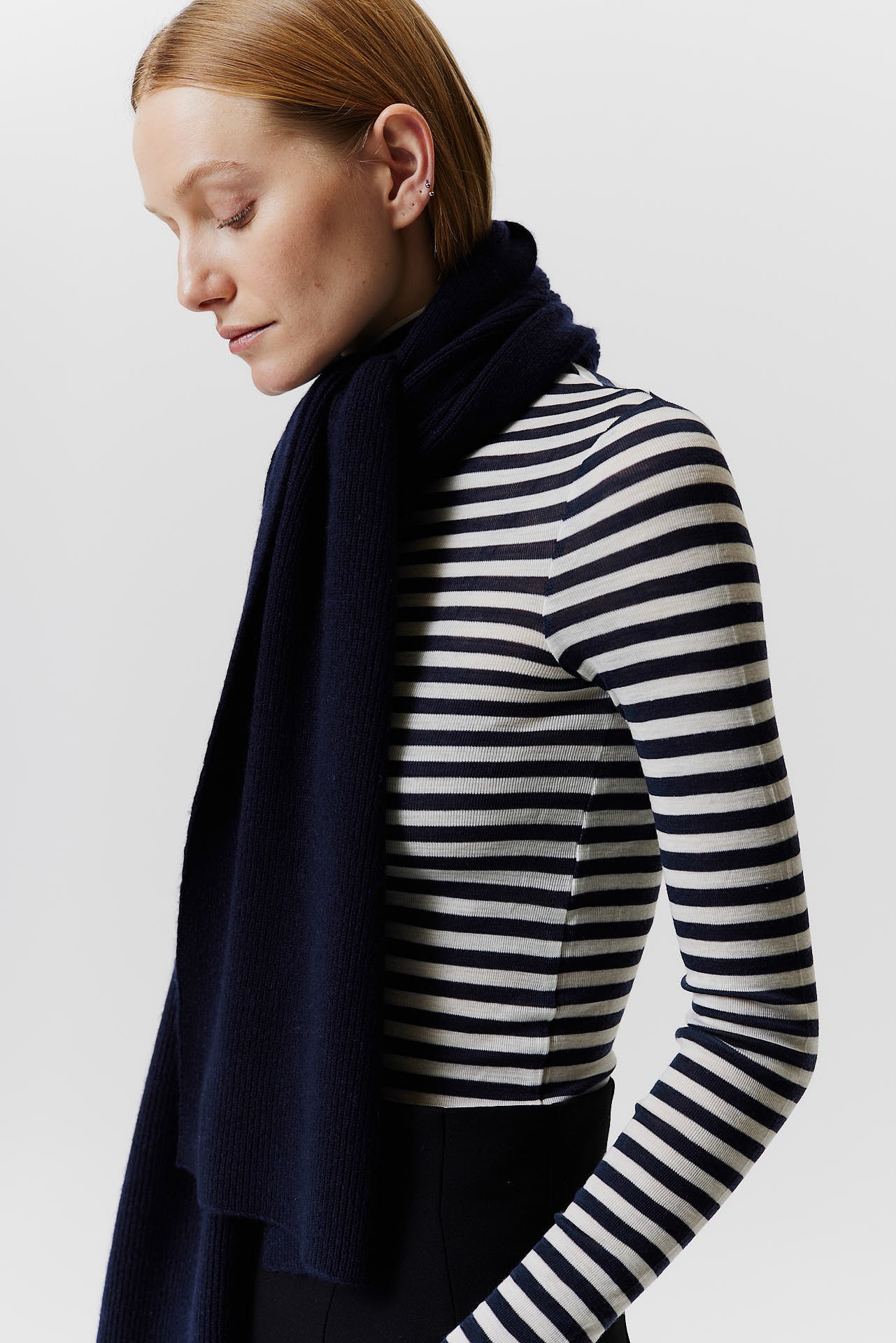 Cashmere Scarf Classic Knit Darkblue