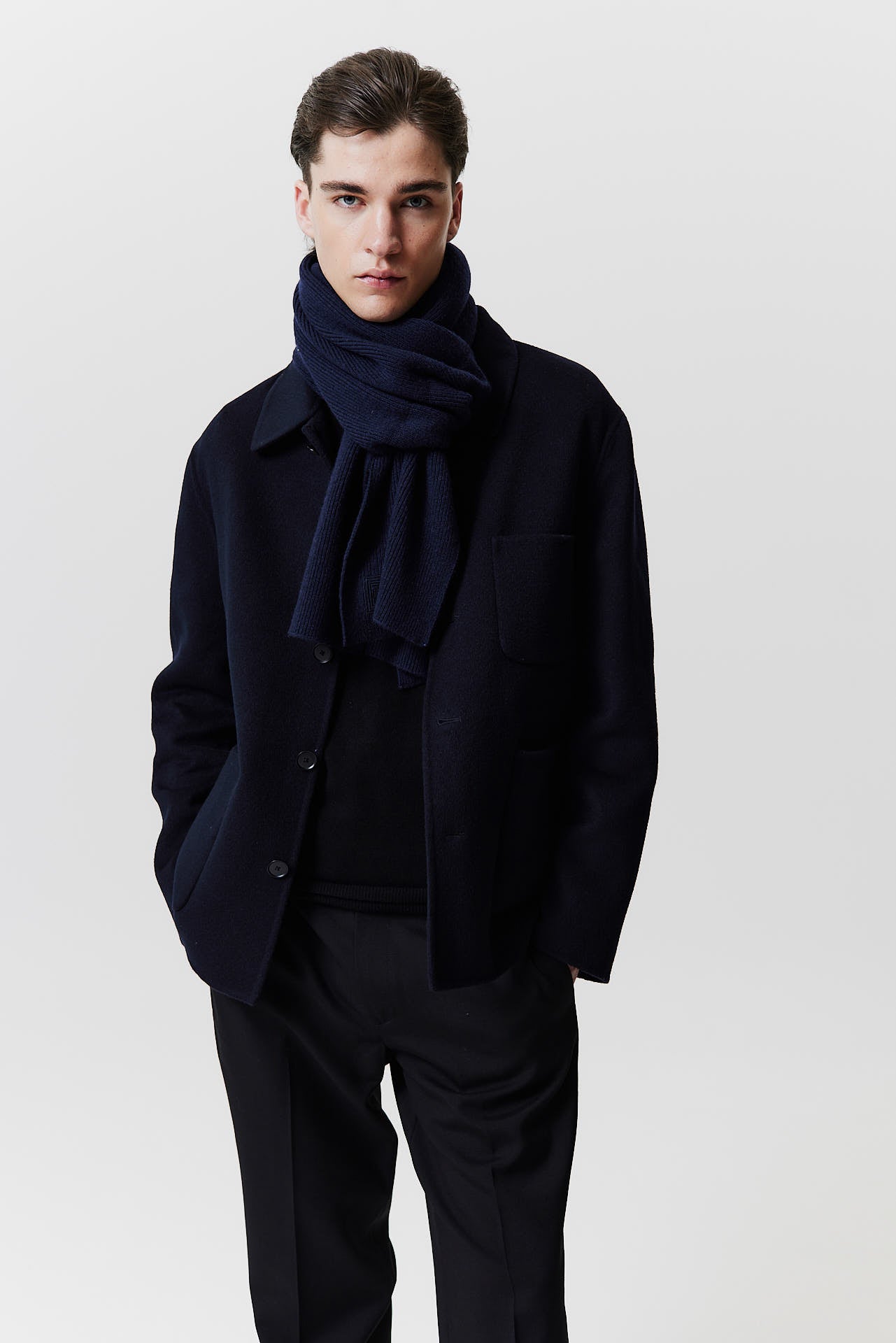 Cashmere Scarf Classic Knit Darkblue