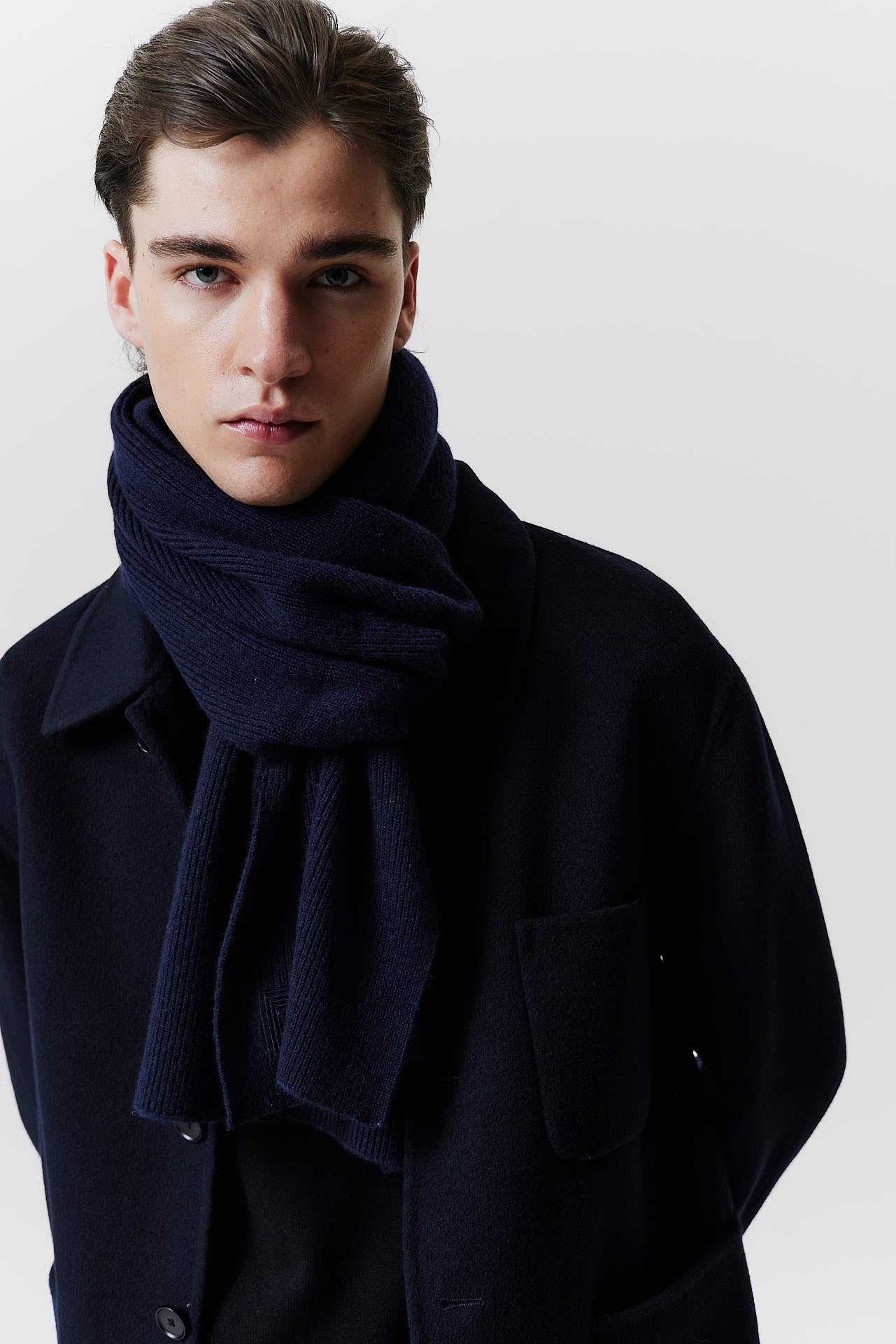 Cashmere Scarf Classic Knit Darkblue