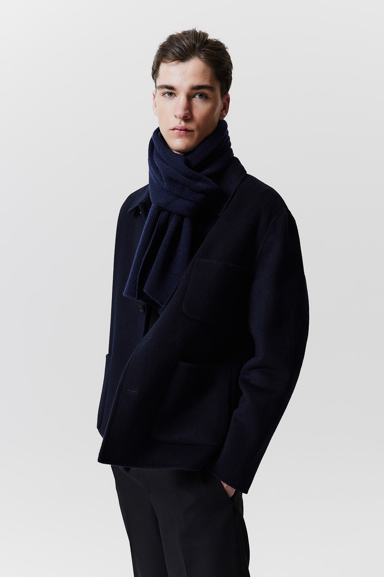 Cashmere Scarf Classic Knit Darkblue