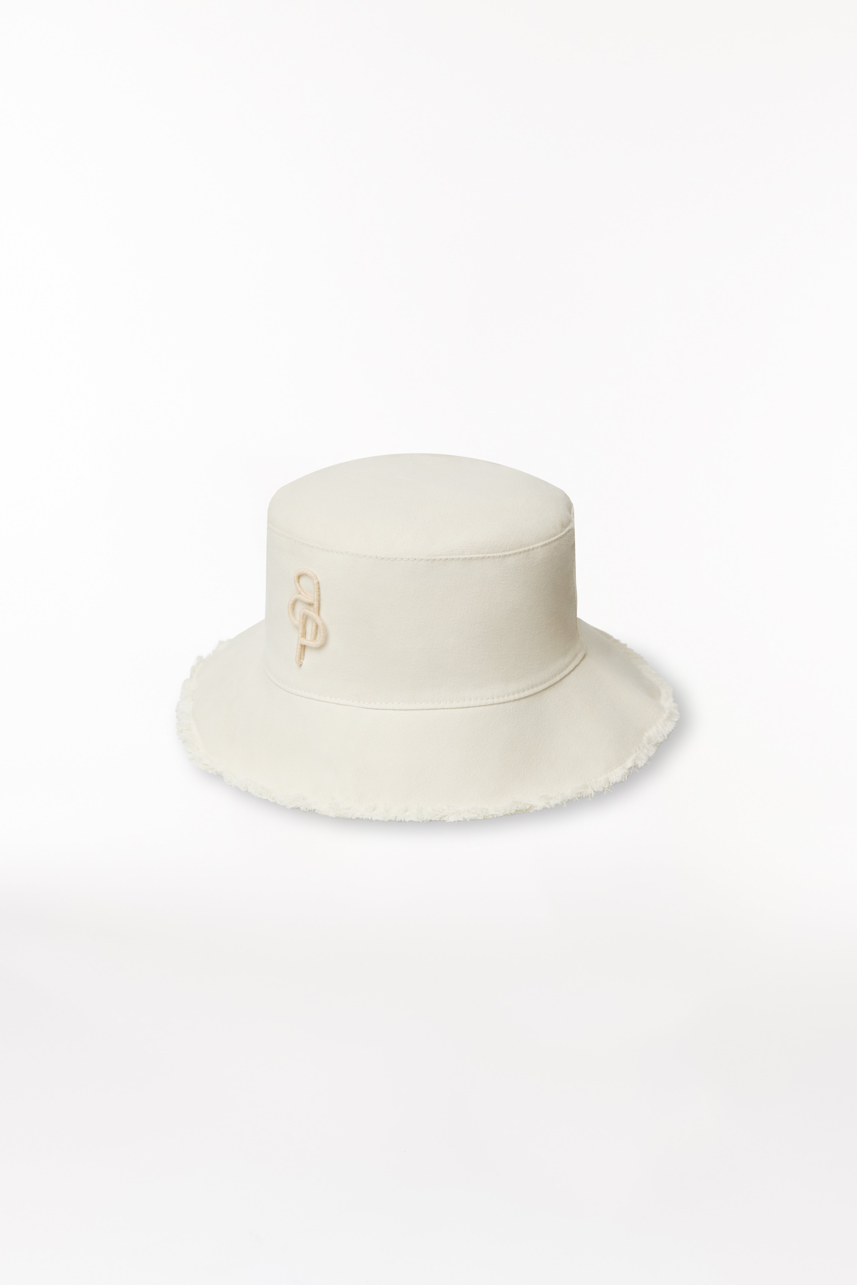 Cotton Bucket Hat Fringed Brim Beige