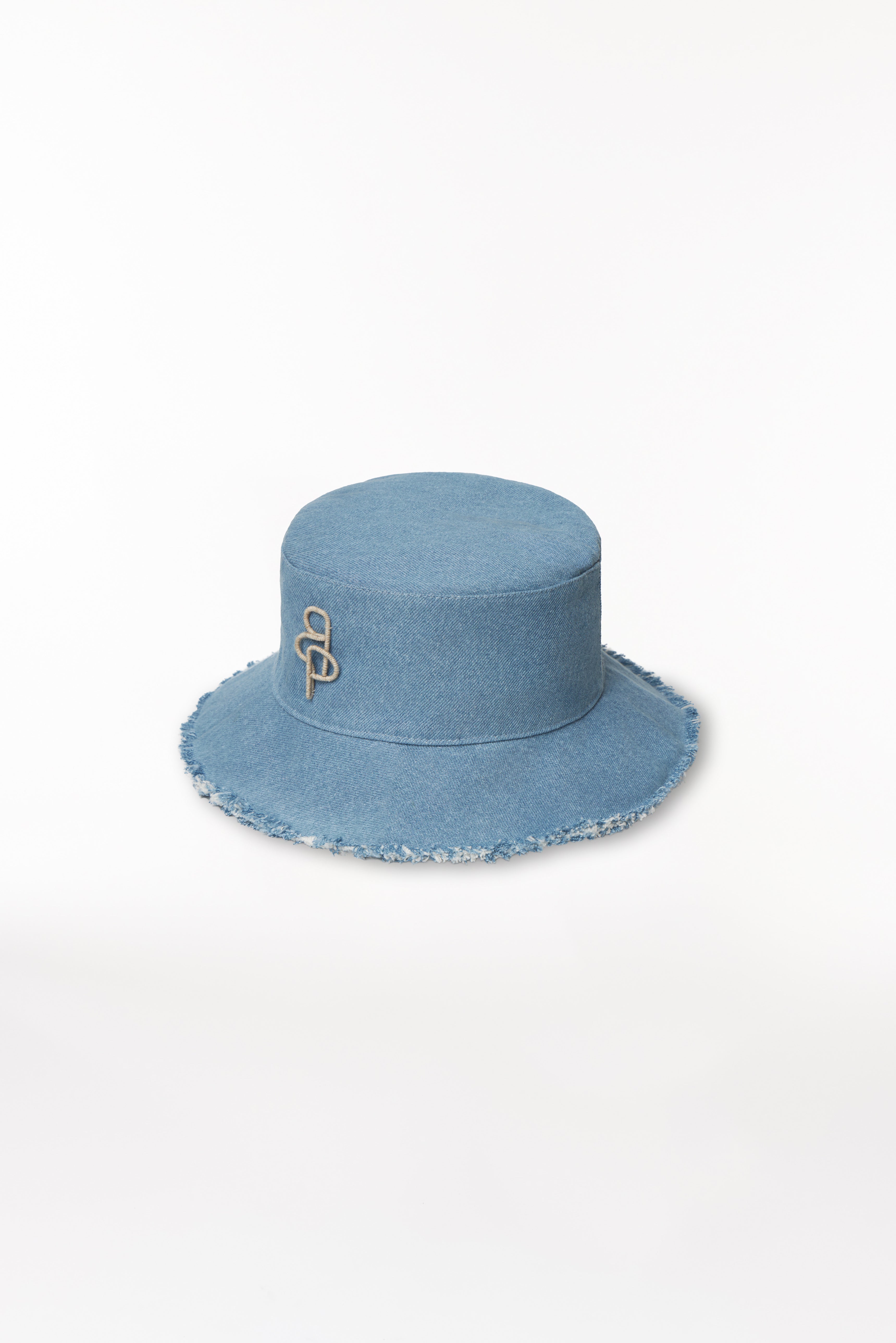 Cotton Bucket Hat Fringed Brim Denim