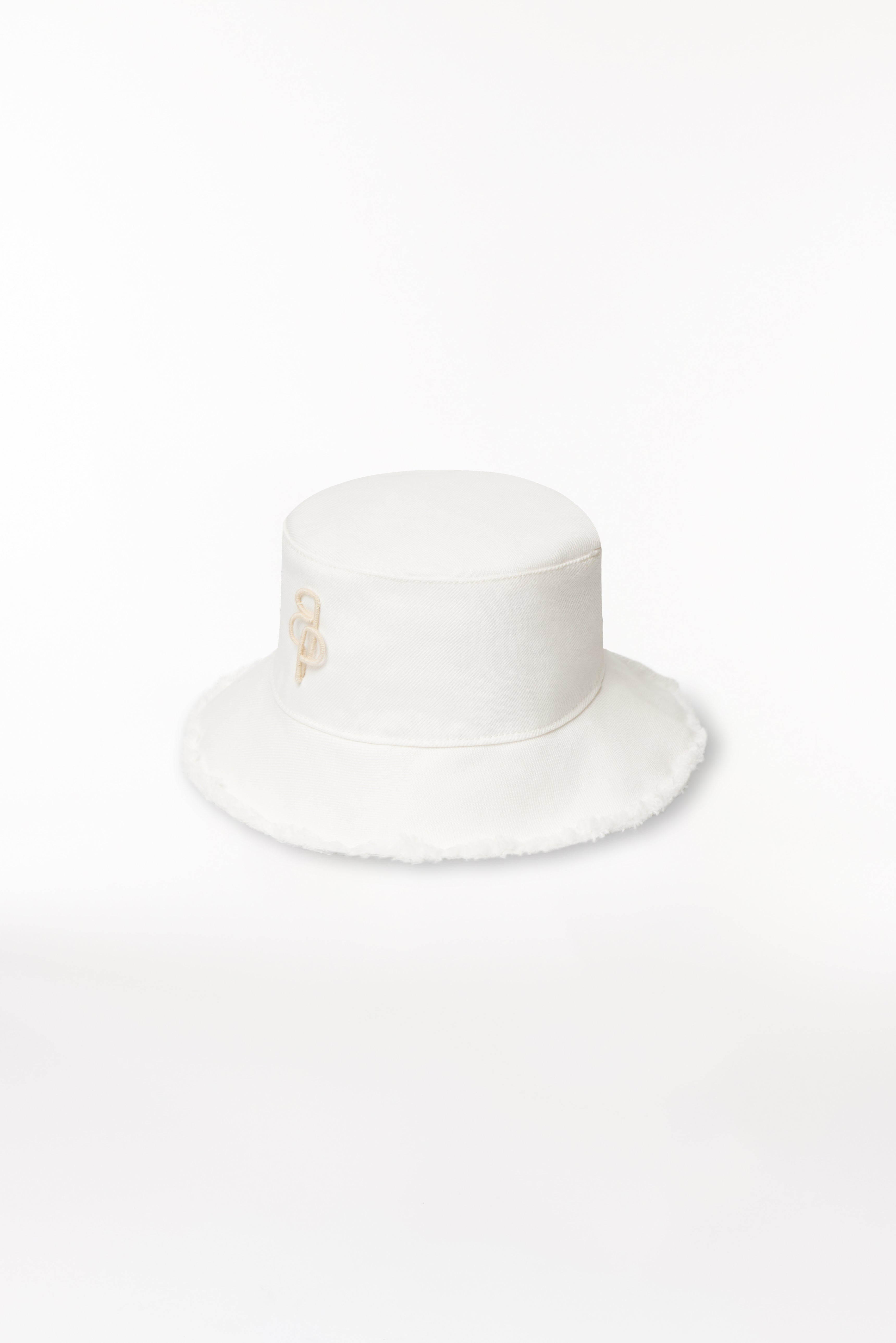 Cotton Bucket Hat Fringed Brim Weiß