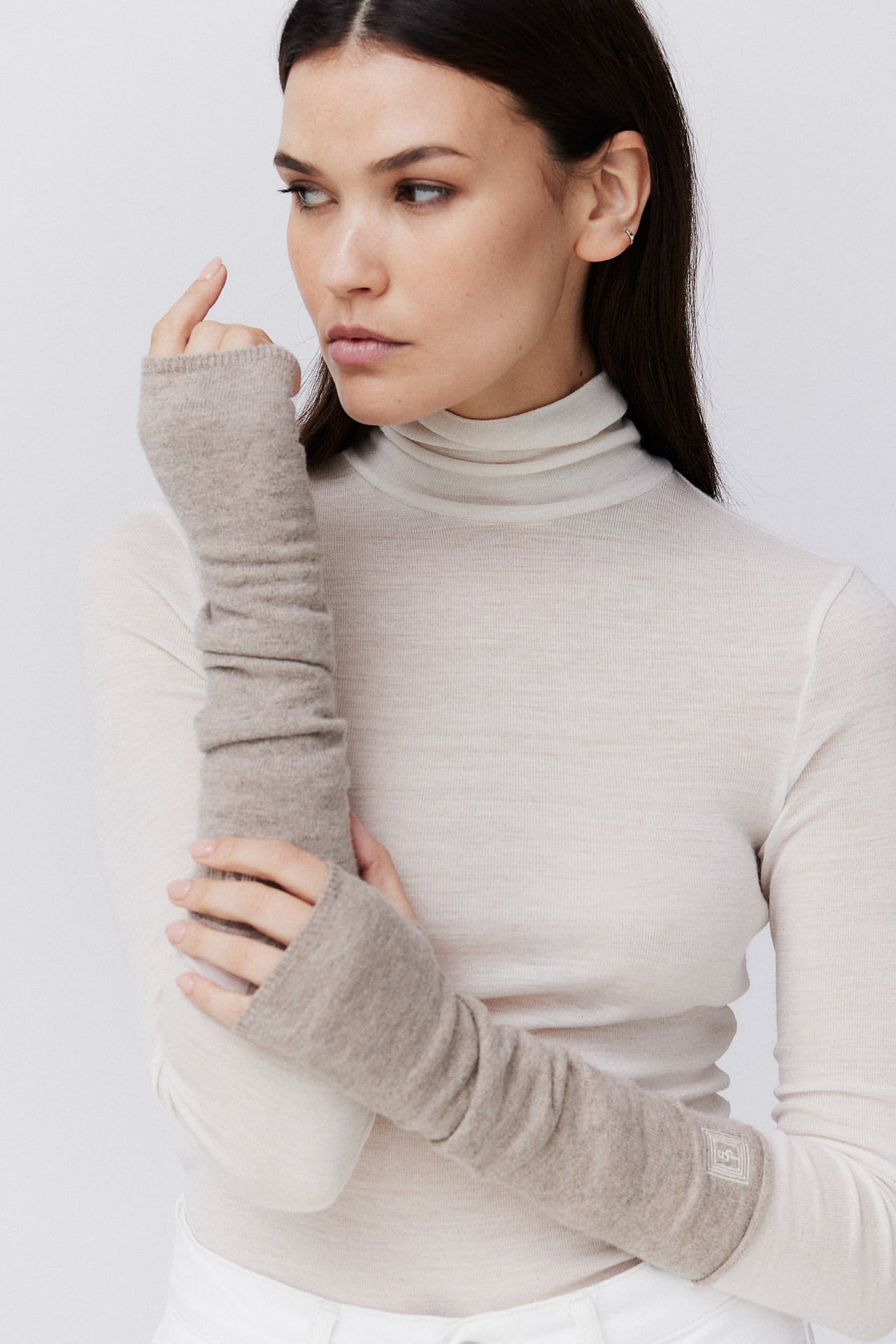 Kaschmir Arm Warmers Fine Knit Beige