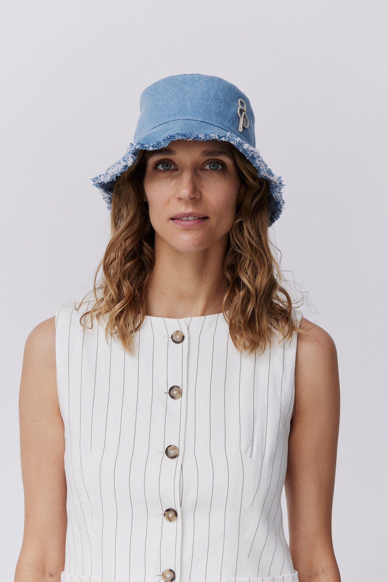 Cotton Bucket Hat Fringed Brim Denim