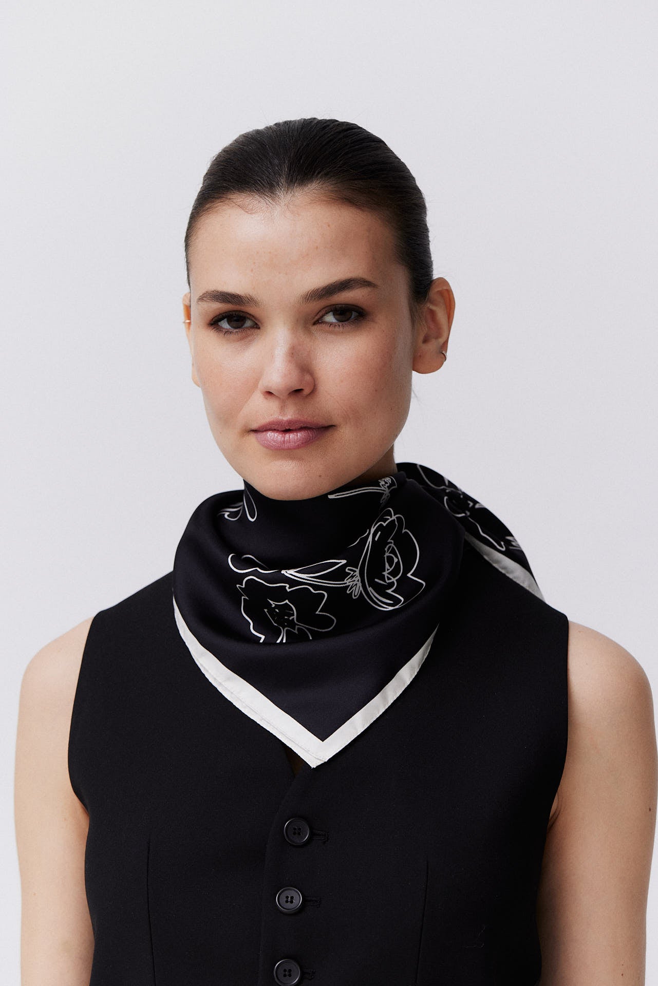 Silk Scarf Flowers 70 Black 