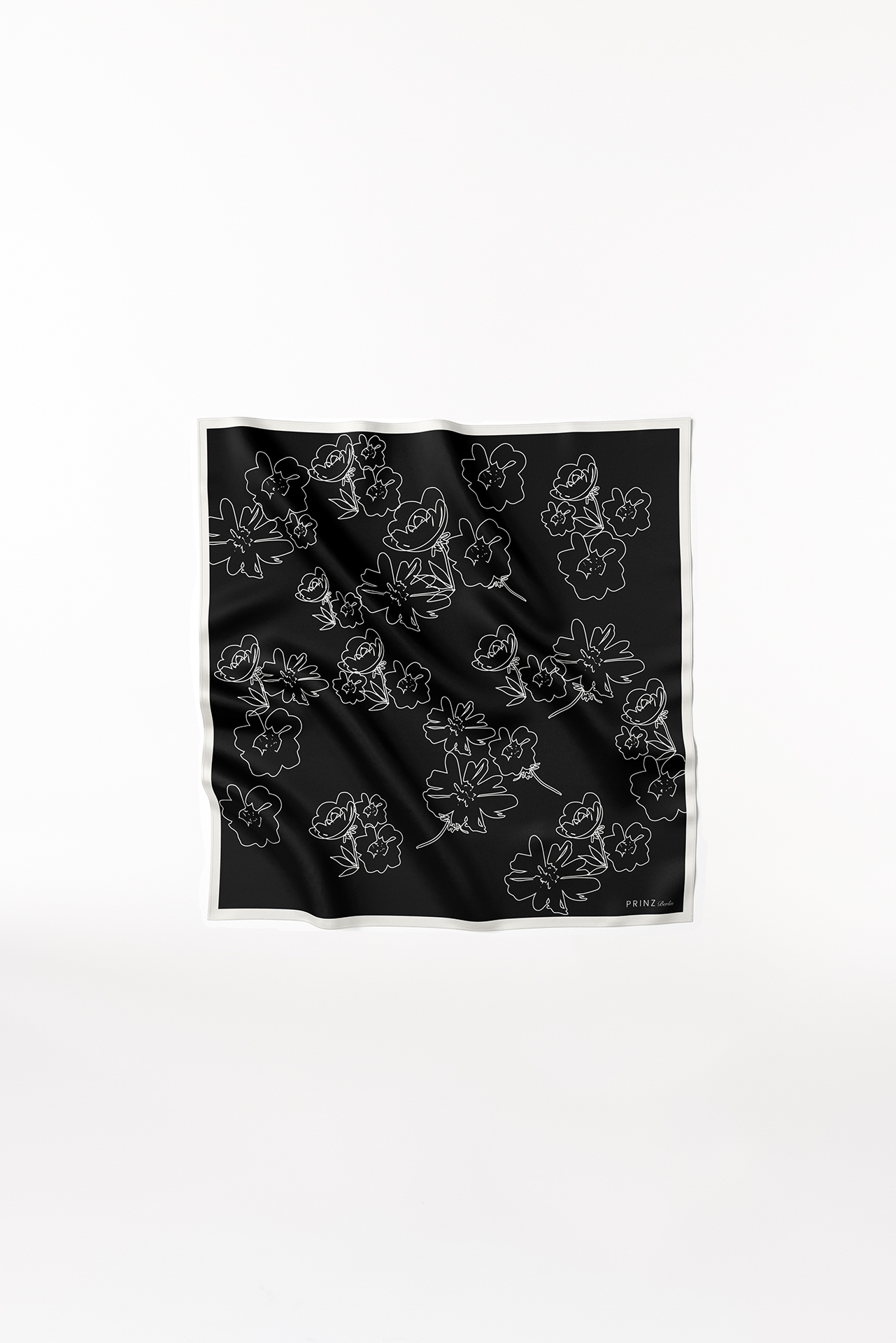 Silk Scarf Flowers 70 Black 