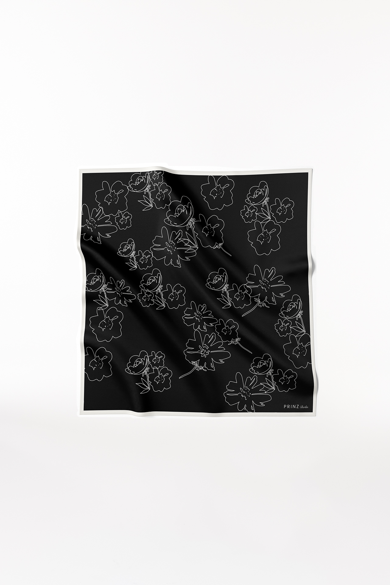 Silk Scarf Flowers 90 Black